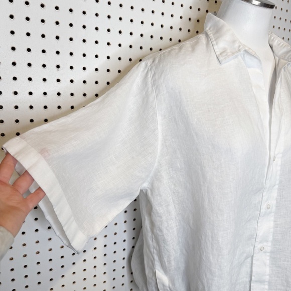 Frank & Eileen | Rosie Short-Sleeve Button-Up Shirt in White Italian Linen Sz. M - Picture 3 of 8